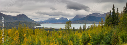 Skilak Lake with fall foliage, near Cooper Landing, Kenai Peninsula, Alaska photo