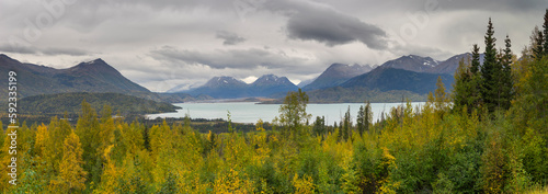 Skilak Lake with fall foliage, near Cooper Landing, Kenai Peninsula, Alaska photo