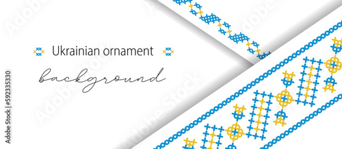 Ukrainian simple blue and yellow layered banner,background, poster with ethnic ornament