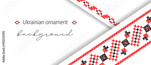Ukrainian modern layered banner,background, poster with ethnic ornament in red and black colors