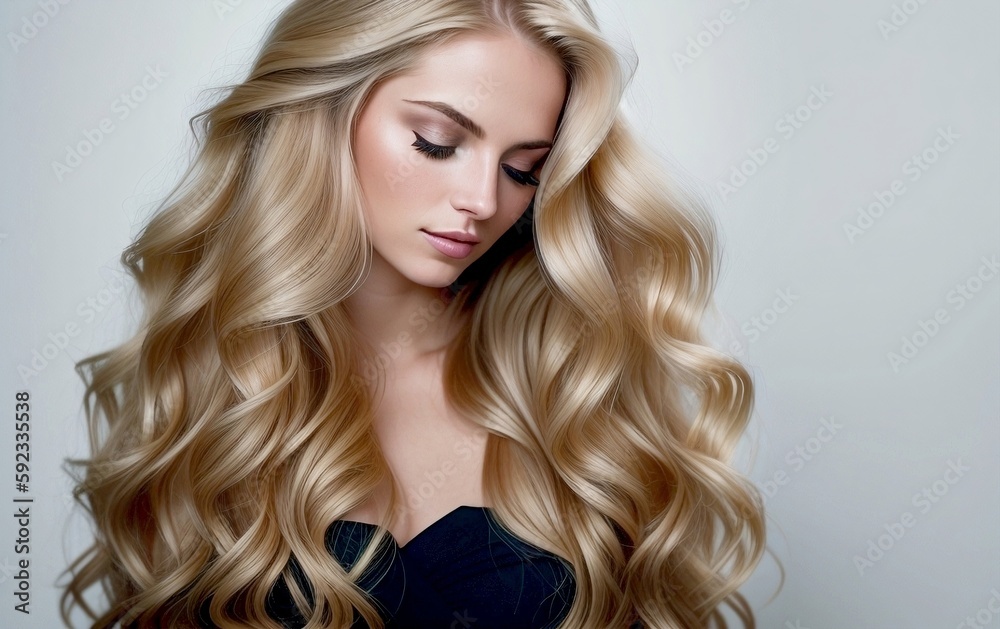 Beautiful blonde woman with shiny hair, generative ai image, fashion, beauty Beautiful blonde woman with shiny hair, generative ai image, fashion, beauty