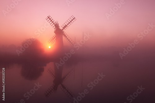 Winter sunrise, Thurne Mill, Norfolk Broads, Norfolk photo
