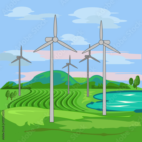 Bio,  Windmühle, Energie, Vektorgrafik