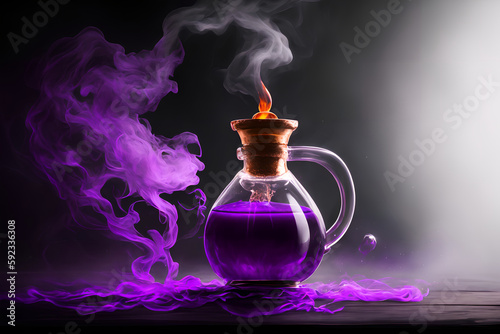 potion with purple smoke. Generative AI.