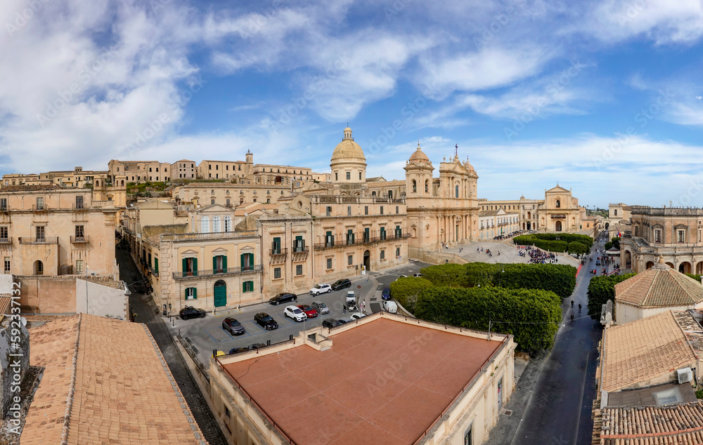 Aerial view of the Noto Cathedral in Sicily