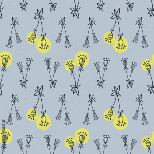 Botanical seamless pattern, hand drawn line art leaves on white