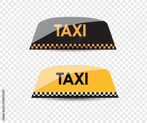 Of two taxi signs in yellow and black.