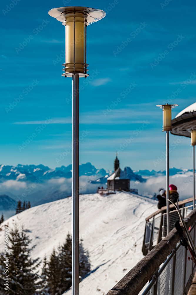 Fototapeta premium Winter view at Mount Wallberg, Rottach-Egern, Lake Tegernsee, Bavaria, Germany