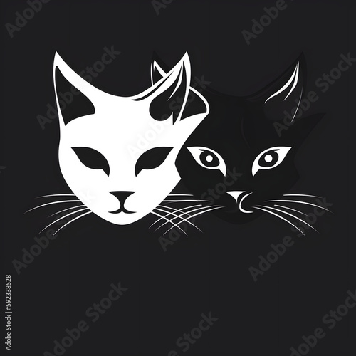 Thow cats logo white and black with Generative AI technology photo