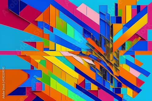 Modern Abstract Oil Painting, Beautiful Colorful Geometric Pattern - generative ai