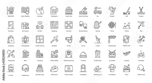 Hobbies Thin Line Icons Hobby Sport Diving Icon Set in Outline Style 50 Vector Icons in Black