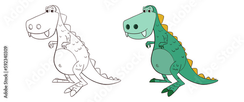 Cute Dinosaur illustration and line drawing