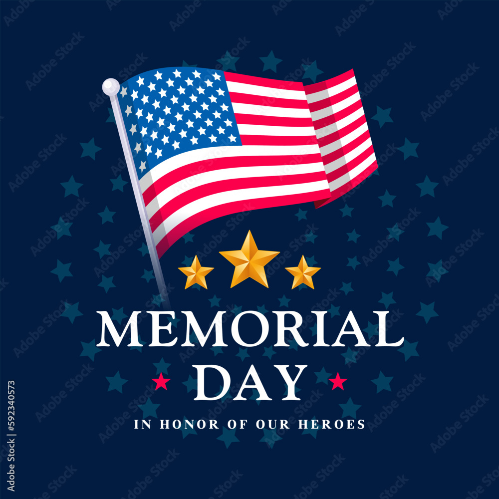 Memorial Day, in honor of our heroes vector illustration. American flag and pole Memorial Day, in honor of our heroes vector illustration. American flag and pole