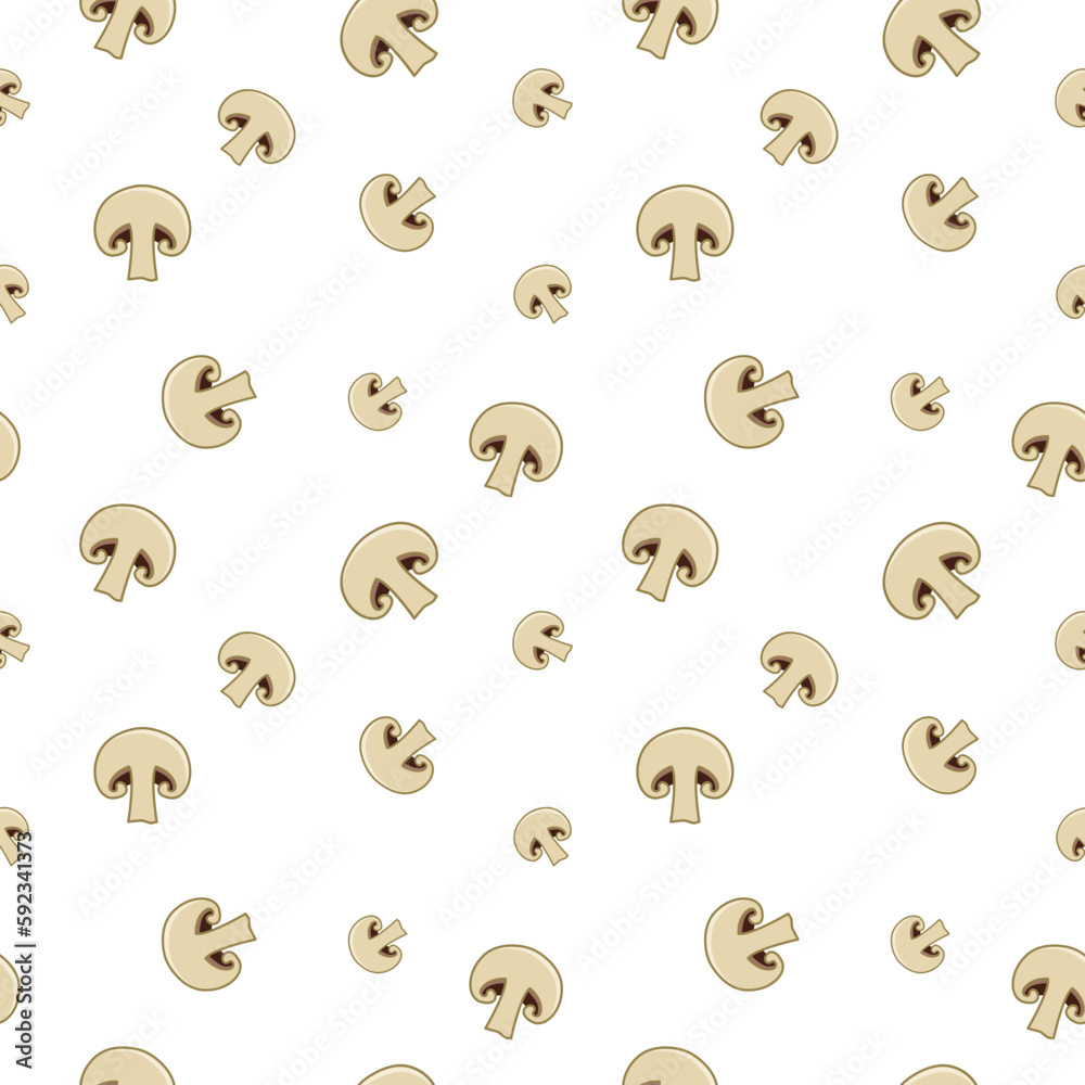 Seamless mushroom champignon slices pattern