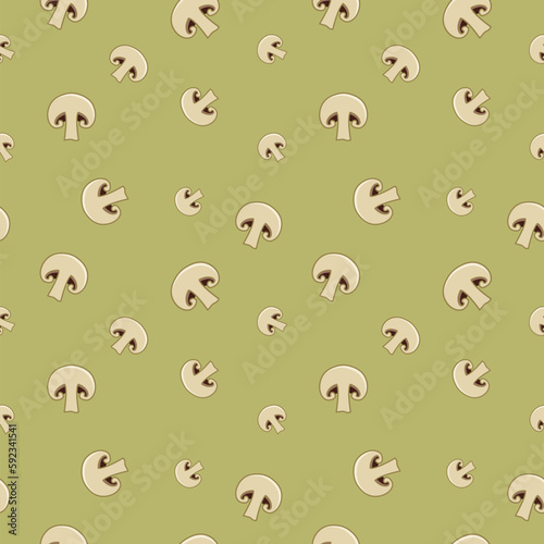 Seamless mushroom champignon slices pattern