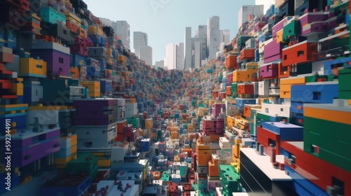 A futuristic city made of bricks, in the style of contemporary urban architecture, 8k, photography, hyperrealistic, generative ai