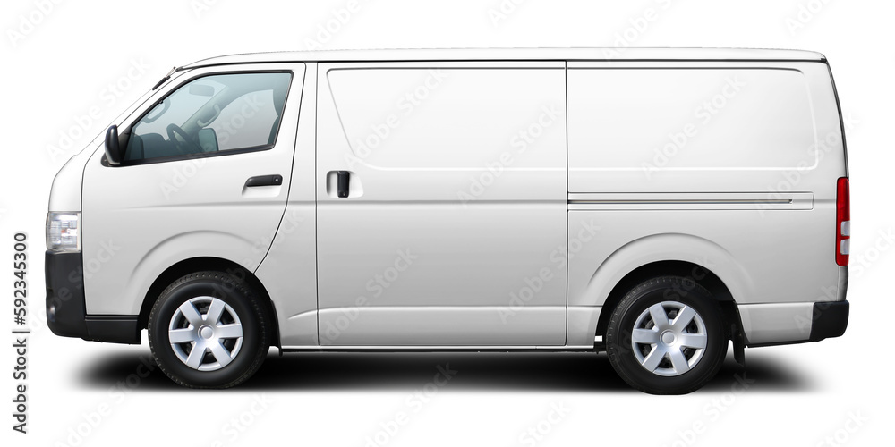 Japanese modern white cargo minibus. Side view isolated on white background.