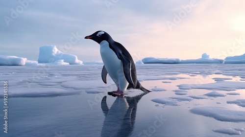  A penguin ice - skating on a frozen lake  8k  photography  hyper realistic  generative ai