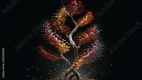 a tree with falling leaves on a black background © Bipul Kumar