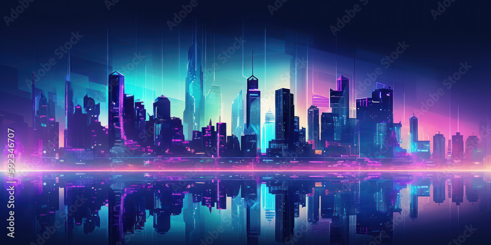 Modern City Skyline in Blue and Purple Hues Modern City Skyline in Blue and Purple Hues