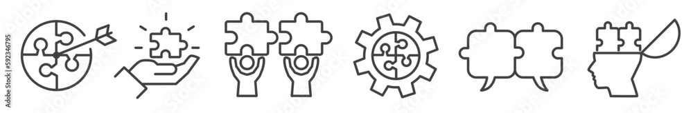 Puzzle vector line icons - thin line icon collection on white background Puzzle vector line icons - thin line icon collection on white background