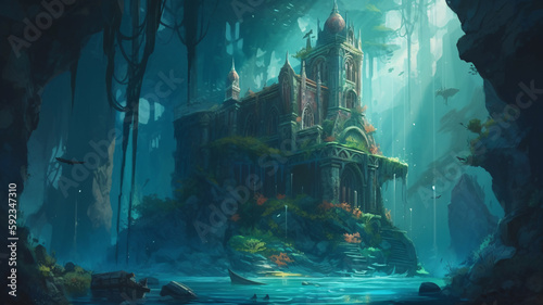 a painting of a castle in the middle of a forest © Bipul Kumar