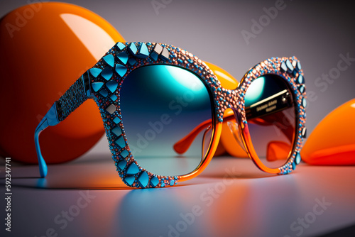  Glamour female sunglasses on the table. Super photo realistic background. Generative ai illustration