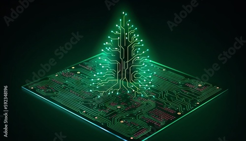 Christmas Tree Futuristic Motherboard and Computer Board Chips Generative AI