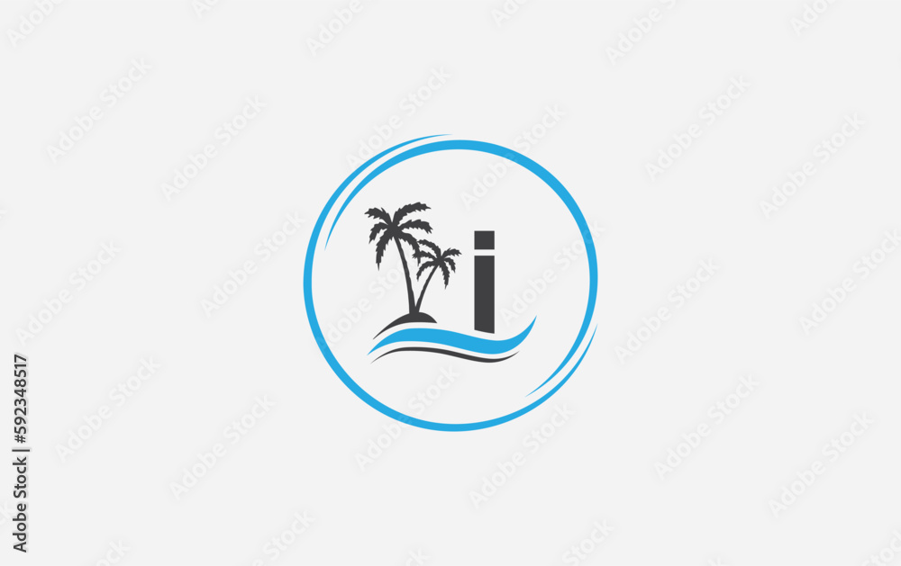 Beach tree and nature water wave logo design vector with the letter and alphabet, Water color logo vector Beach tree and nature water wave logo design vector with the letter and alphabet, Water color logo vector