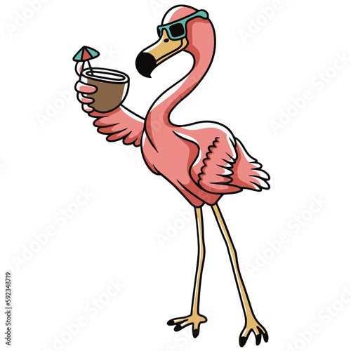 Flamingo with glasses and a cocktail art