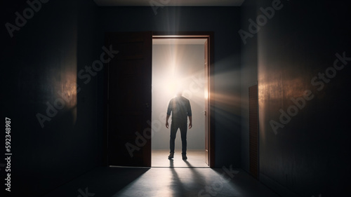 a man standing in front of an open door