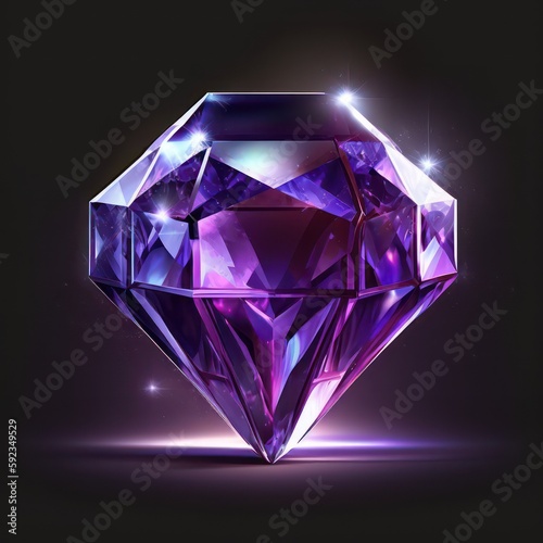 Gem or crystal purple magic gemstone precious gem Icon. Gemstone amethyst.  Amethyst in 3d style illustration. Generative AI. © SaraY Studio 