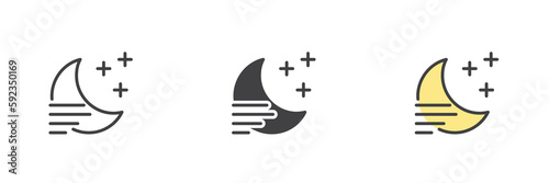 Fog night different style icon set