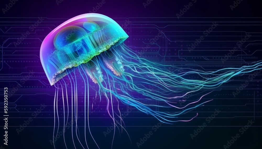 Jellyfish Futuristic Motherboard and Computer Board Chips Generative AI