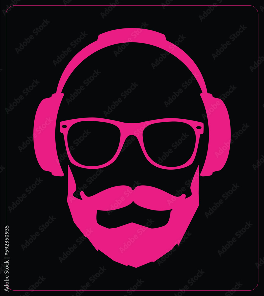 Men Dj Headphone. vector print illustration. Template Design. Podcast, Music lover, Music Album Cover. Icon.