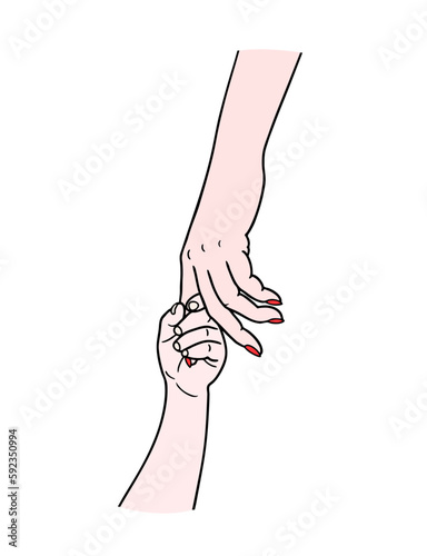 Postcard for Mother's Day. Mother holding her baby's hand. Vector illustration.