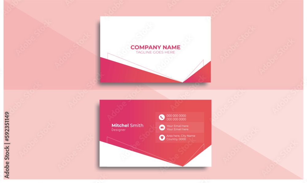 Fototapeta premium Business Card, Business Card Design, Business card Template, Corporate Business Card, Modern Card, Modern Layout, White background, Pink, Minimal Design