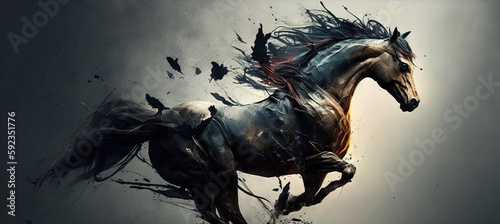 Fototapeta Naklejka Na Ścianę i Meble -  Horse animal abstract wallpaper. Contrast background stallion in vivid colors generative ai