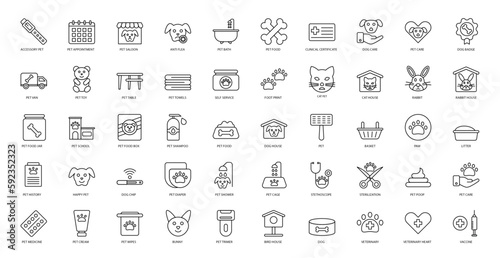Pet Grooming Thin Line Icons Animal Pets Icon Set in Outline Style 50 Vector Icons in Black