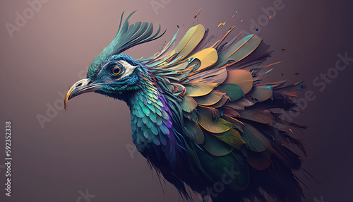 Peacock abstract wallpaper. Soft background with cute peafowl  bird in Pastel colors generative ai © Roman