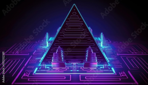 Pyramid Futuristic Motherboard and Computer Board Chips Generative AI