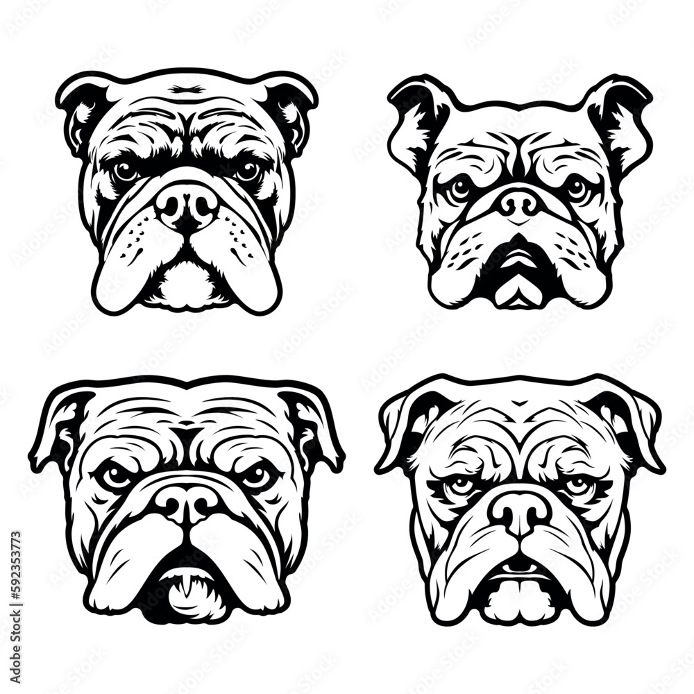 Set of four black and white vector dog faces.