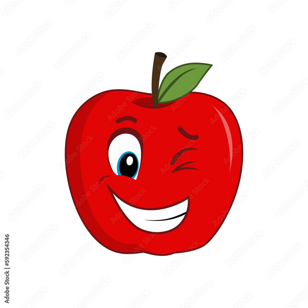 Wink Apple Fruit Character Cartoon. Suitable for poster, banner, web, icon, mascot, background Wink Apple Fruit Character Cartoon. Suitable for poster, banner, web, icon, mascot, background