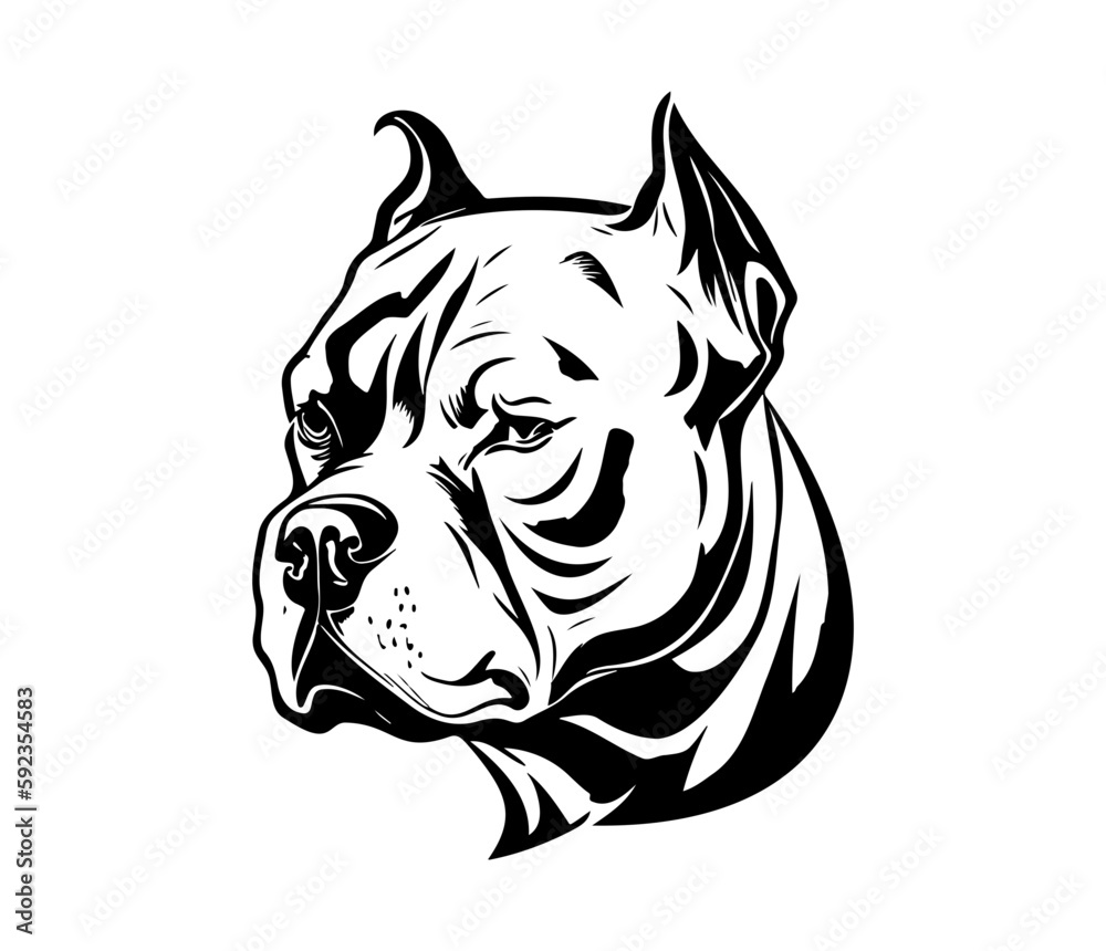 American bully, Silhouettes Dog Face SVG, black and white American bully vector