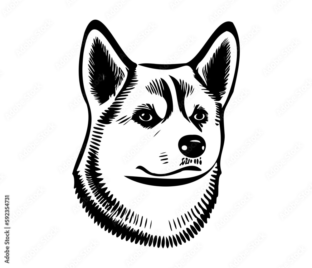 Shiba Inu, Silhouettes Dog Face SVG, black and white Shiba Inu vector