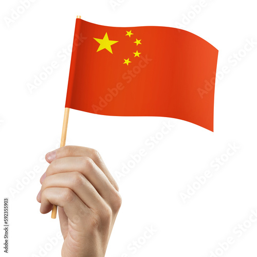 Photography Hand holding flag of China, cut out