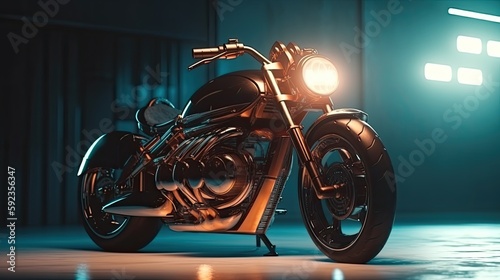  a vintage motorcycle in a futuristic world with gradation art, 8k, hyperrealistic, photography, generative ai