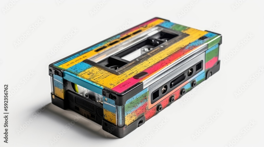 an old colorful cassete player on an isolated white background, hyper realistic, photography, 8k, generative ai an old colorful cassete player on an isolated white background, hyper realistic, photography, 8k, generative ai