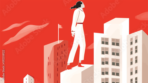 A Moment to Reflect: A Flat Illustration of a Woman on a Rooftop
