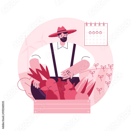 Biodynamic farming abstract concept vector illustration. Organic agriculture, soil fertility, plant growth, livestock care, sowing and planting calendar, seed production abstract metaphor.